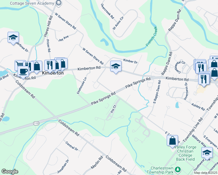 map of restaurants, bars, coffee shops, grocery stores, and more near 138 East 7 Stars Road in Phoenixville