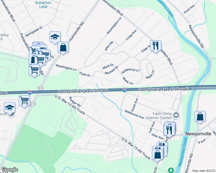 map of restaurants, bars, coffee shops, grocery stores, and more near 5706 Bedci Court in Bucks County