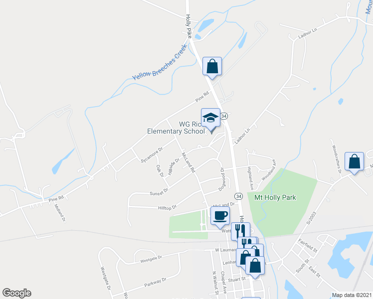 map of restaurants, bars, coffee shops, grocery stores, and more near 206 McLand Road in Mount Holly Springs