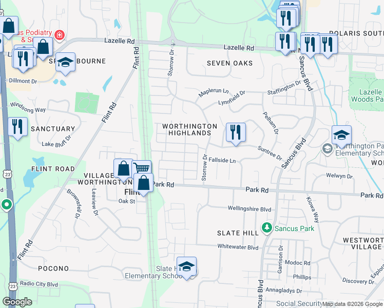 map of restaurants, bars, coffee shops, grocery stores, and more near 603 Heatherbrooke Way in Westerville