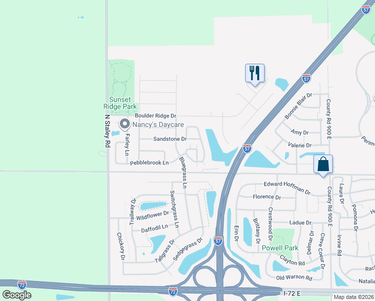 map of restaurants, bars, coffee shops, grocery stores, and more near 3728 Balcary Bay in Champaign