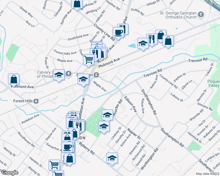 map of restaurants, bars, coffee shops, grocery stores, and more near 616 Edison Avenue in Philadelphia