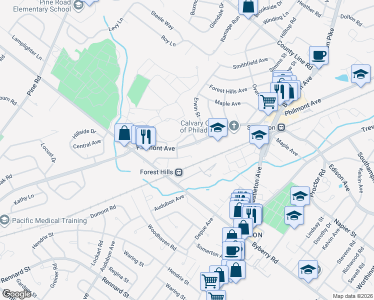 map of restaurants, bars, coffee shops, grocery stores, and more near 13396 SR 1020 in Philadelphia