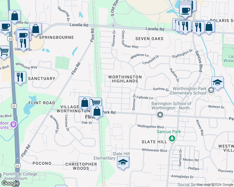 map of restaurants, bars, coffee shops, grocery stores, and more near 555 Heatherbrooke Way in Westerville