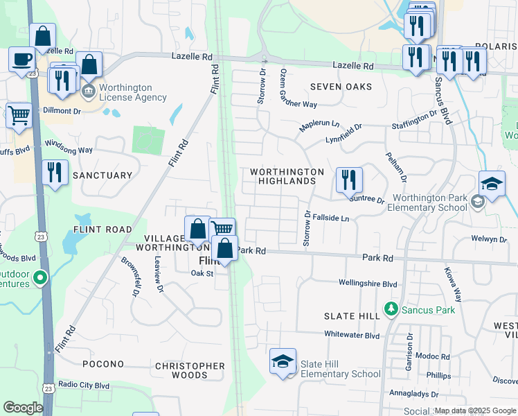 map of restaurants, bars, coffee shops, grocery stores, and more near 521 Heatherbrooke Way in Westerville