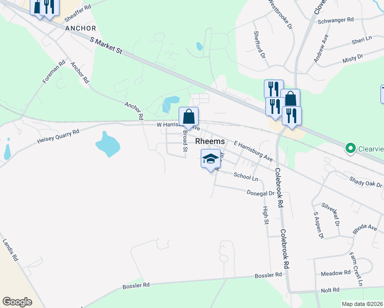 map of restaurants, bars, coffee shops, grocery stores, and more near 117 Broad Street in Elizabethtown