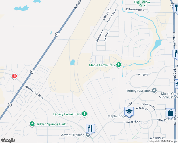 map of restaurants, bars, coffee shops, grocery stores, and more near 2774 West Aurora Avenue in Springville