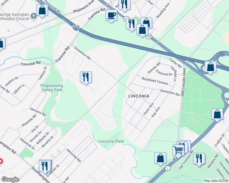 map of restaurants, bars, coffee shops, grocery stores, and more near 172 Carters Mill Road in Bucks County