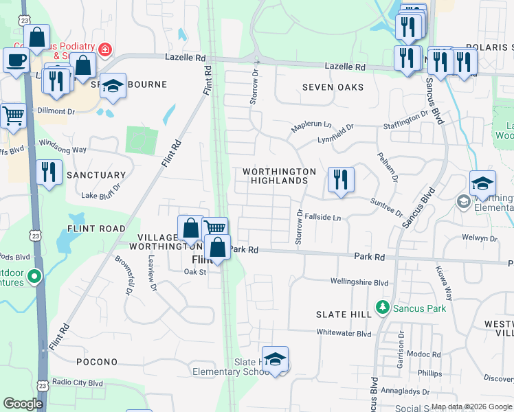 map of restaurants, bars, coffee shops, grocery stores, and more near 529 Heatherbrooke Way in Westerville