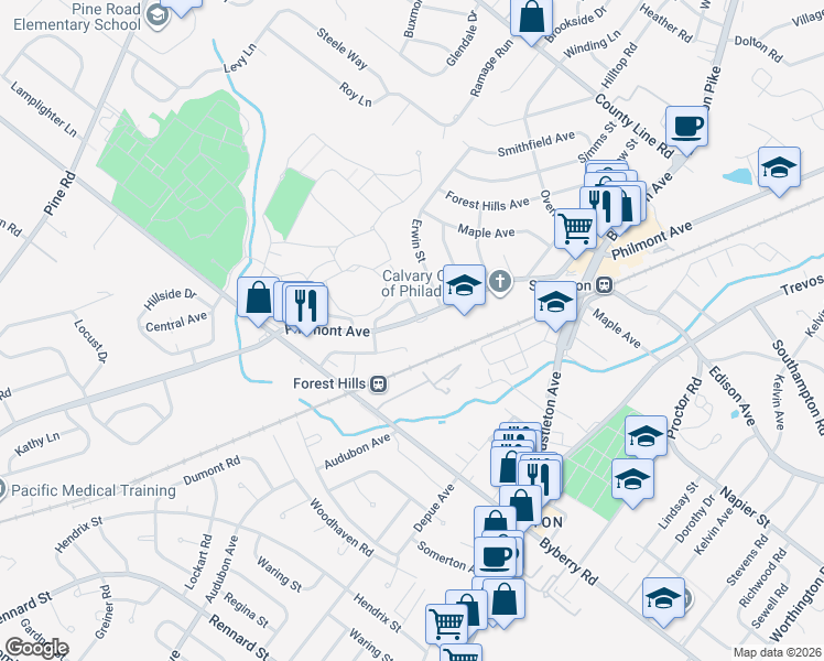 map of restaurants, bars, coffee shops, grocery stores, and more near 13396 SR 1020 in Philadelphia