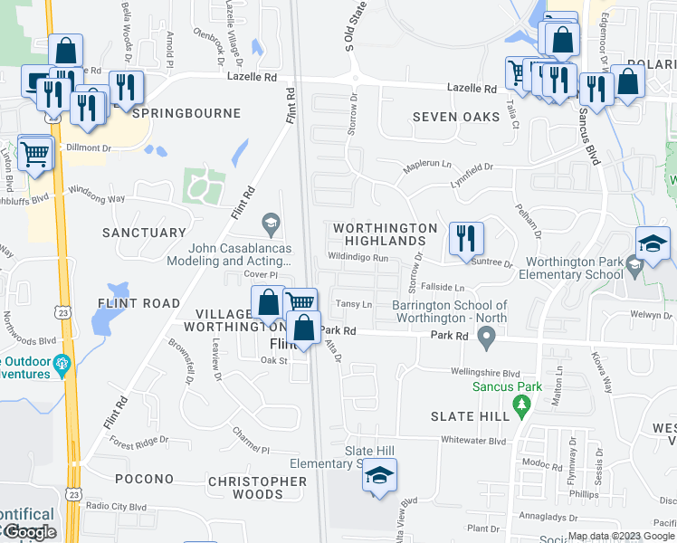 map of restaurants, bars, coffee shops, grocery stores, and more near 490 Heatherbrooke Way in Westerville