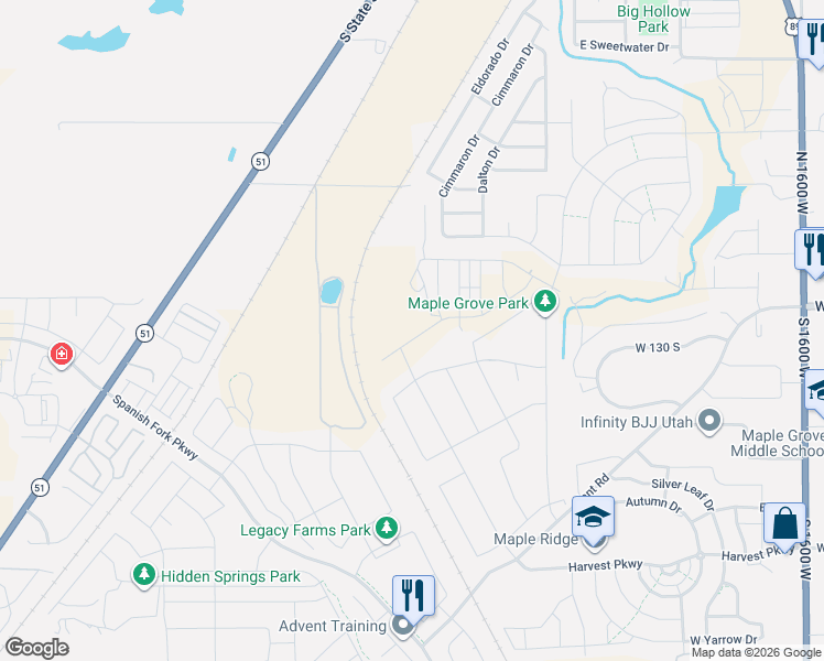 map of restaurants, bars, coffee shops, grocery stores, and more near 2770 West Aurora Avenue in Springville