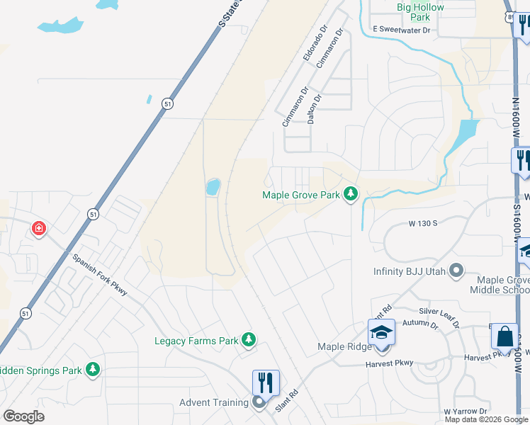 map of restaurants, bars, coffee shops, grocery stores, and more near 2648 Cimmaron Drive in Springville