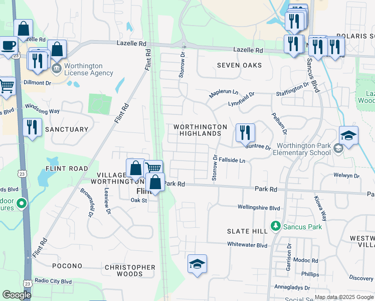 map of restaurants, bars, coffee shops, grocery stores, and more near 540 Heatherbrooke Way in Westerville