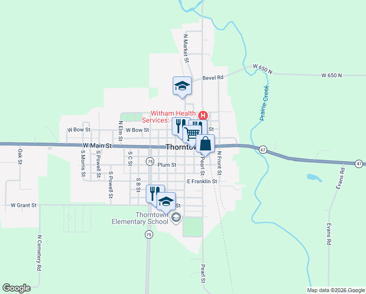 map of restaurants, bars, coffee shops, grocery stores, and more near in Thorntown