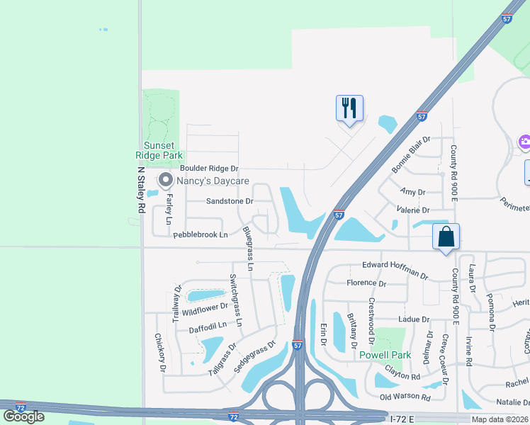 map of restaurants, bars, coffee shops, grocery stores, and more near 1352 Mariner Way in Champaign