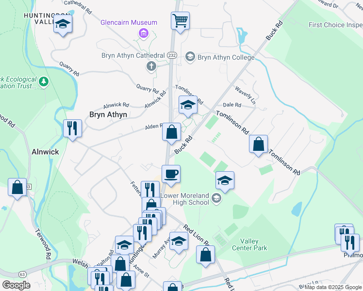 map of restaurants, bars, coffee shops, grocery stores, and more near 2756 Buck Road in Montgomery County