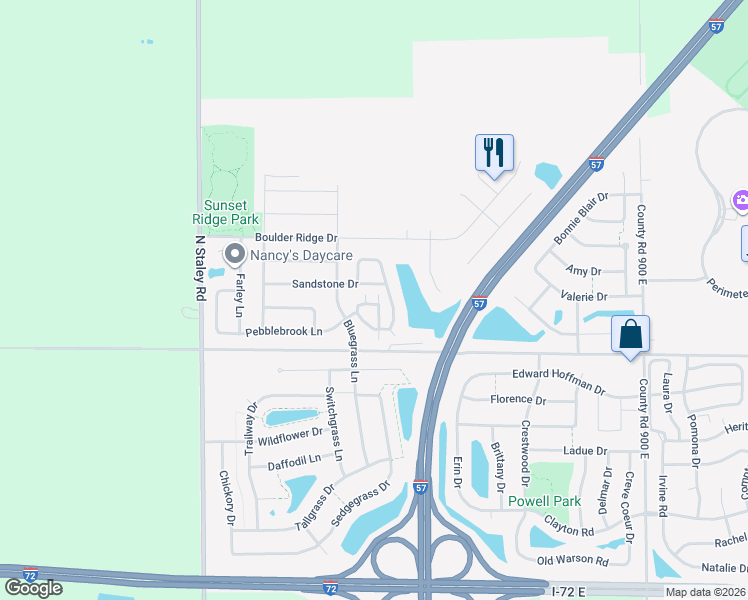 map of restaurants, bars, coffee shops, grocery stores, and more near 1352 Mariner Way in Champaign