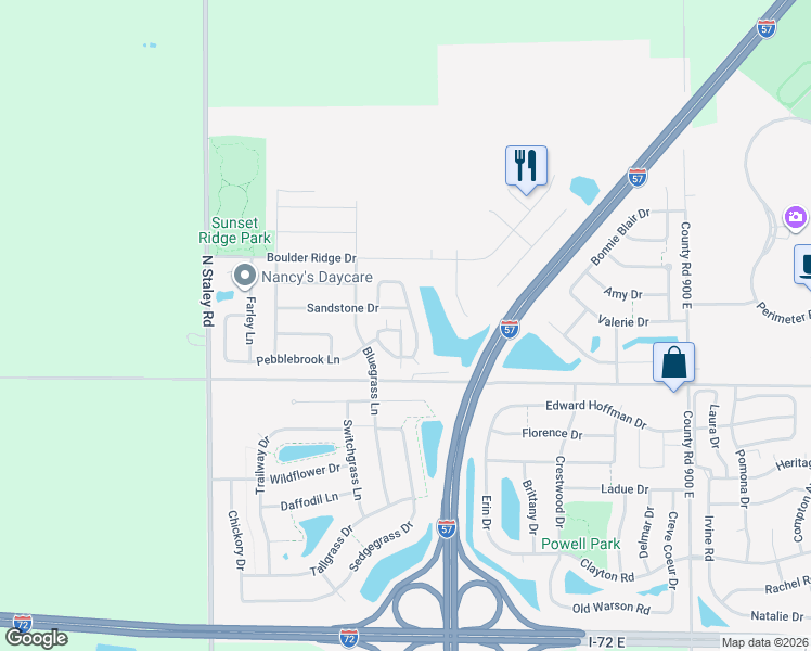 map of restaurants, bars, coffee shops, grocery stores, and more near 1352 Mariner Way in Champaign