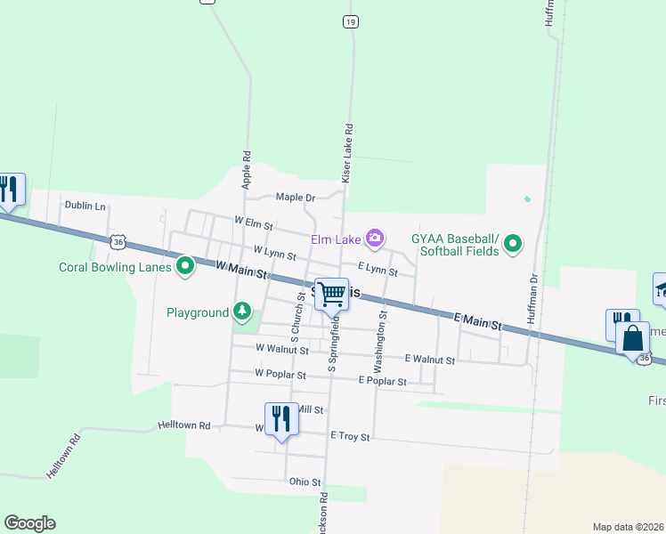 map of restaurants, bars, coffee shops, grocery stores, and more near 105 West Lynn Street in Saint Paris