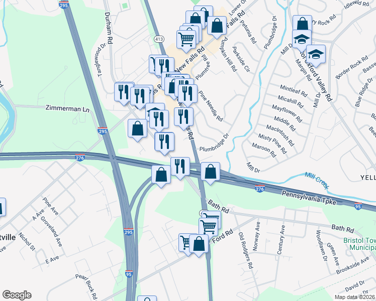 map of restaurants, bars, coffee shops, grocery stores, and more near 3701 Veterans Highway in Bristol