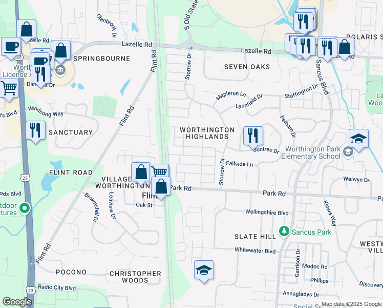 map of restaurants, bars, coffee shops, grocery stores, and more near 540 Heatherbrooke Way in Westerville