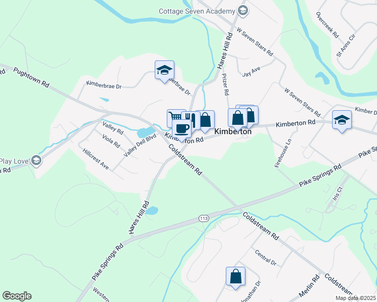 map of restaurants, bars, coffee shops, grocery stores, and more near 1317 Hares Hill Road in Phoenixville