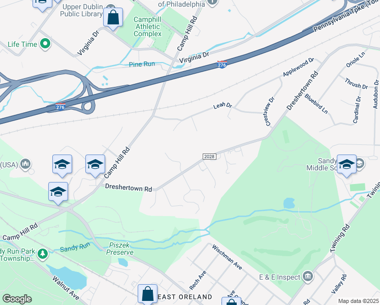 map of restaurants, bars, coffee shops, grocery stores, and more near 380 Dreshertown Road in Fort Washington