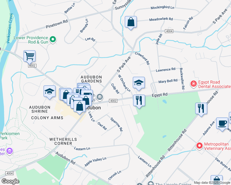 map of restaurants, bars, coffee shops, grocery stores, and more near 9 Culp Road in Eagleville