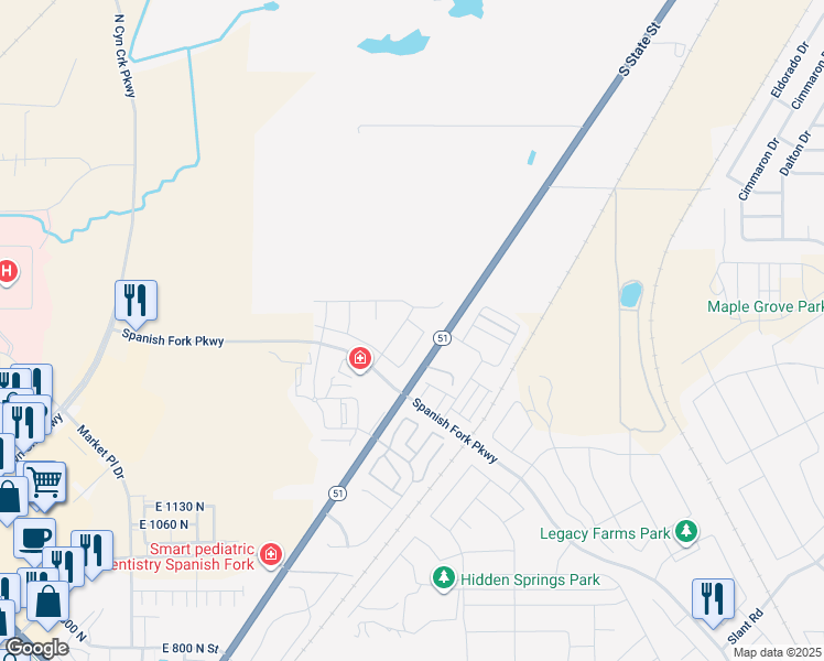 map of restaurants, bars, coffee shops, grocery stores, and more near 1754 East 1560 North in Spanish Fork