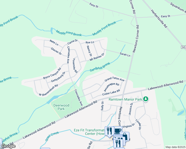 map of restaurants, bars, coffee shops, grocery stores, and more near 114 Mesa Verde Lane in Howell Township