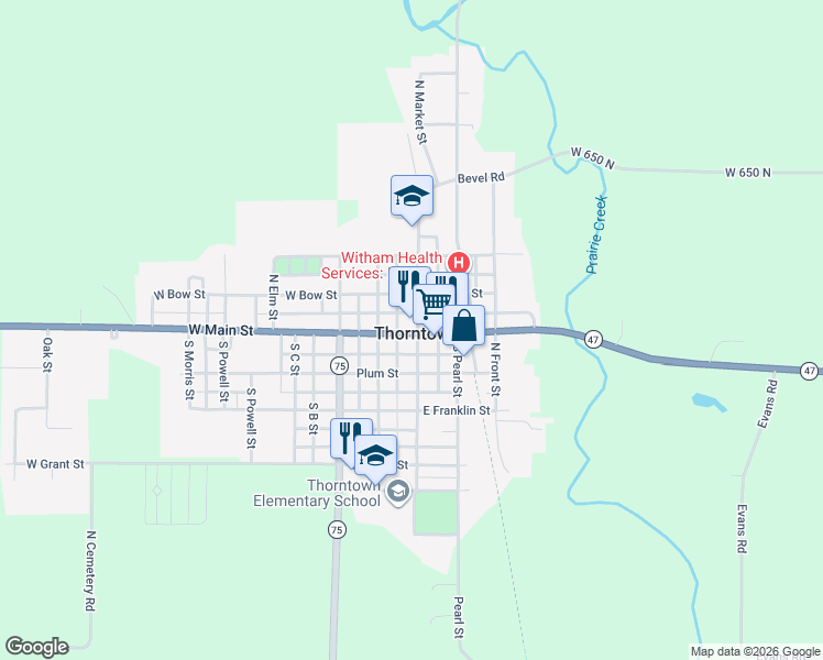 map of restaurants, bars, coffee shops, grocery stores, and more near in Thorntown