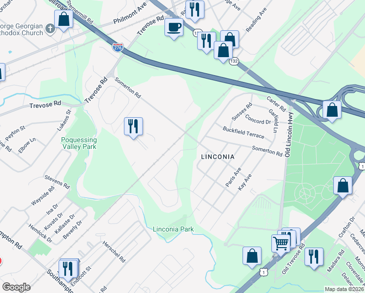 map of restaurants, bars, coffee shops, grocery stores, and more near 172 Carters Mill Road in Bucks County