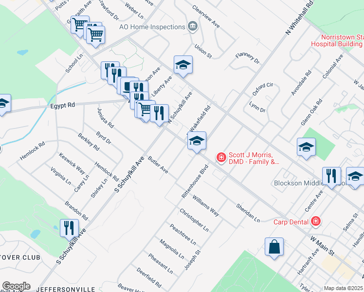 map of restaurants, bars, coffee shops, grocery stores, and more near 1830 W Main St in Eagleville