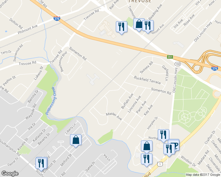 map of restaurants, bars, coffee shops, grocery stores, and more near 172 Carters Mill Road in Bucks County
