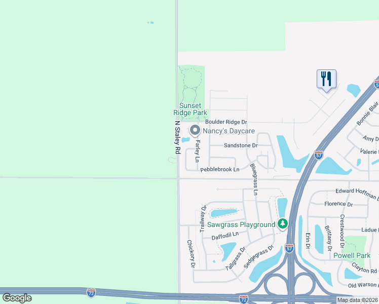 map of restaurants, bars, coffee shops, grocery stores, and more near 1319 West Ridge Lane in Champaign