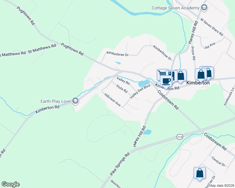 map of restaurants, bars, coffee shops, grocery stores, and more near 59 Valley Dell Boulevard in Phoenixville