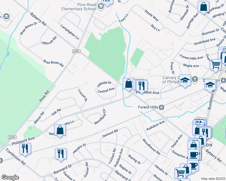 map of restaurants, bars, coffee shops, grocery stores, and more near 3465 Central Avenue in Montgomery County