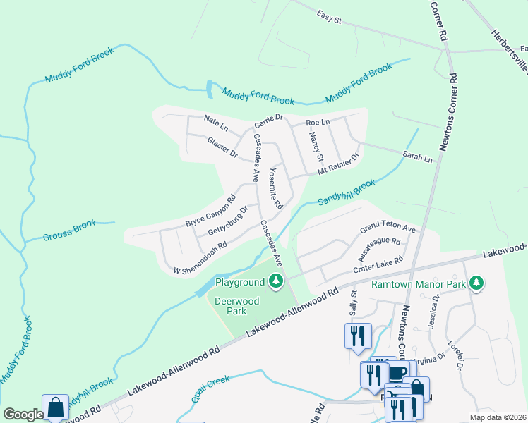 map of restaurants, bars, coffee shops, grocery stores, and more near 74 Cascades Avenue in Howell Township