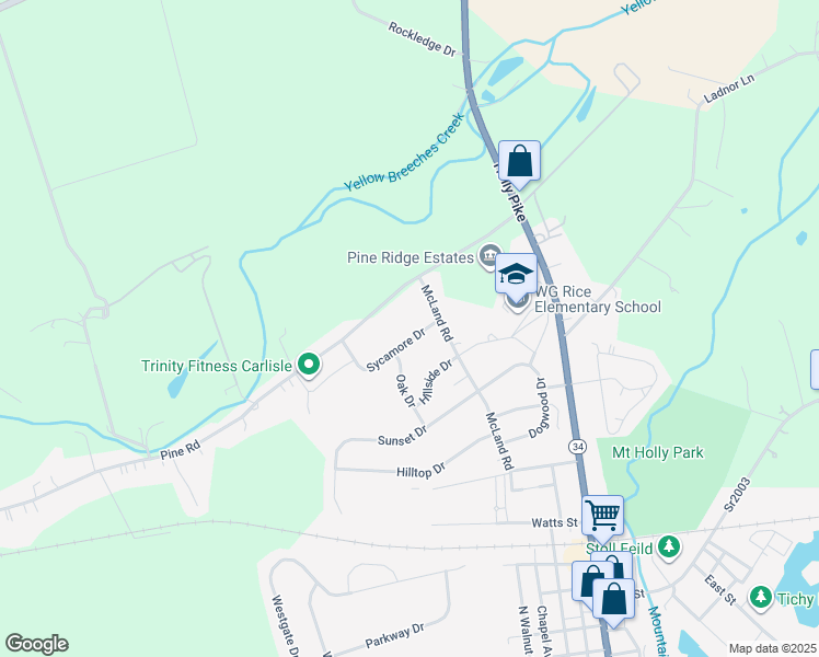 map of restaurants, bars, coffee shops, grocery stores, and more near 106 Sycamore Drive in Mount Holly Springs