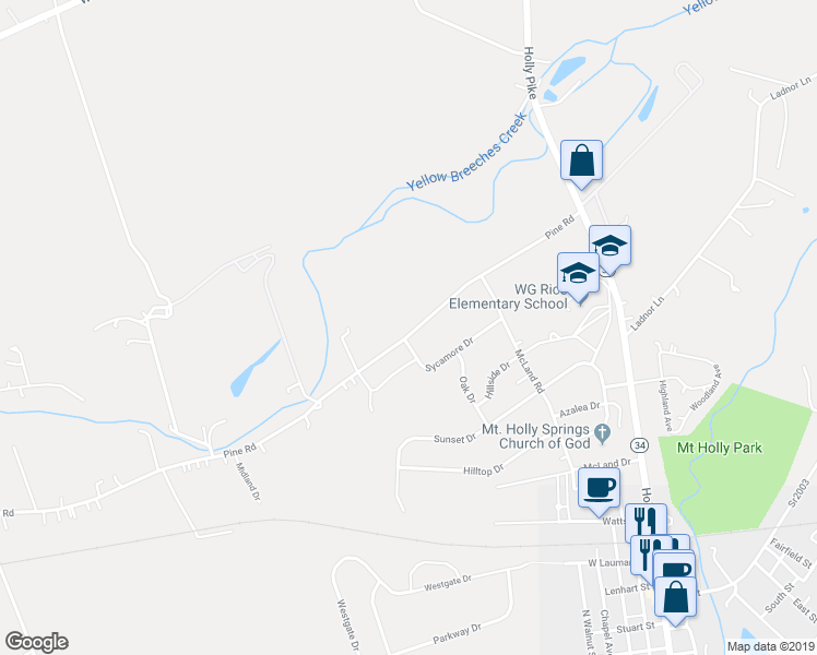 map of restaurants, bars, coffee shops, grocery stores, and more near 120 Pine Road in Mount Holly Springs
