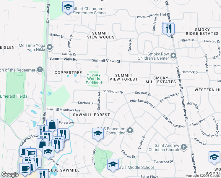map of restaurants, bars, coffee shops, grocery stores, and more near 2420 Sonnington Drive in Dublin