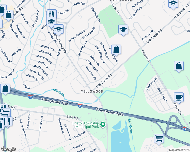 map of restaurants, bars, coffee shops, grocery stores, and more near 22 Beechtree Road in Levittown