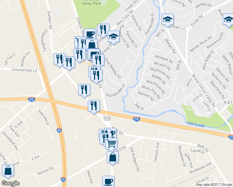 map of restaurants, bars, coffee shops, grocery stores, and more near 22 Plumbridge Drive in Levittown