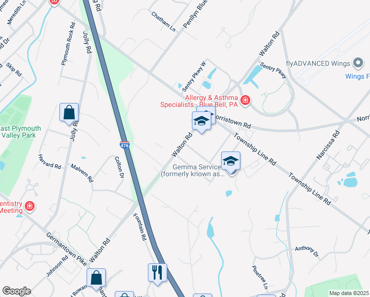 map of restaurants, bars, coffee shops, grocery stores, and more near 600 Apache Lane in Plymouth Meeting