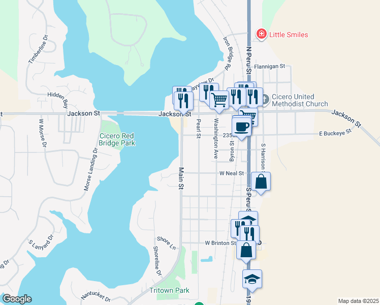 map of restaurants, bars, coffee shops, grocery stores, and more near 350 Main Street in Cicero