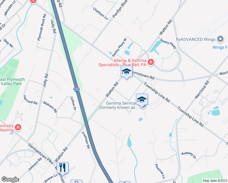 map of restaurants, bars, coffee shops, grocery stores, and more near 600 Apache Lane in Plymouth Meeting
