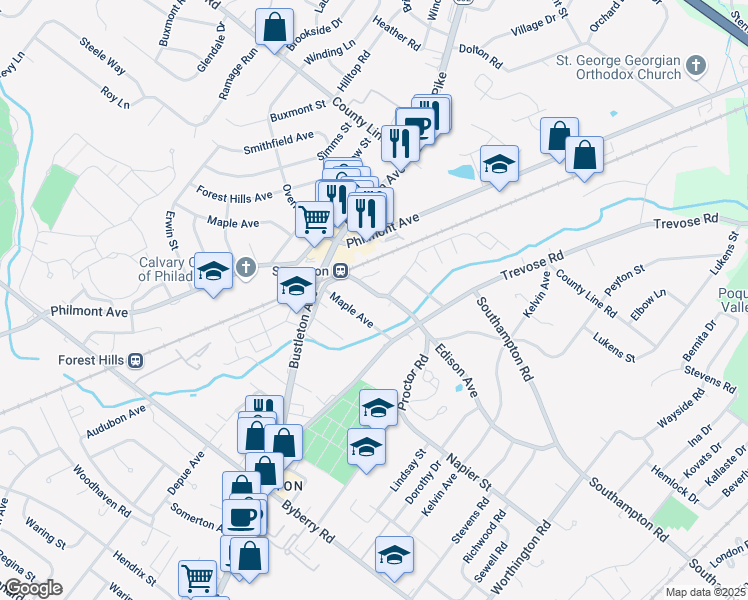 map of restaurants, bars, coffee shops, grocery stores, and more near 616 Edison Avenue in Philadelphia