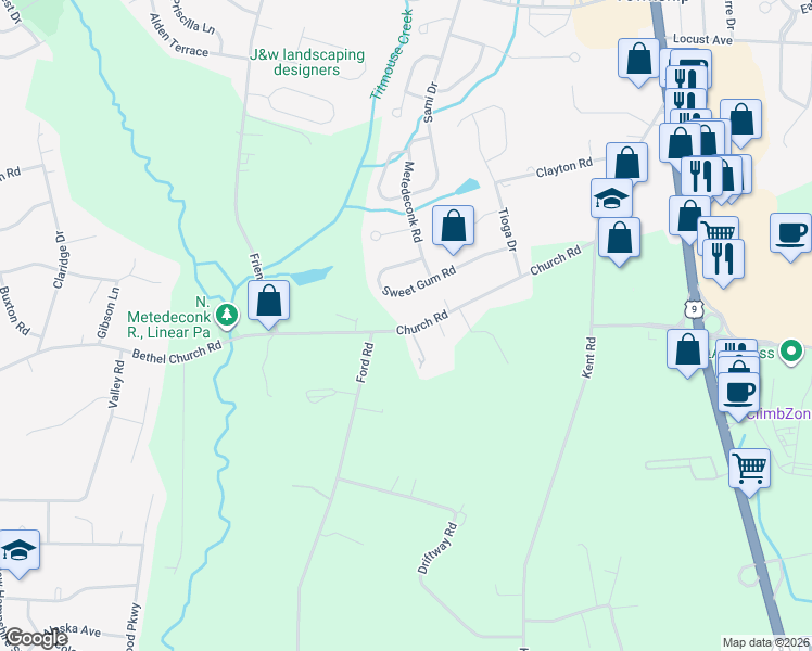 map of restaurants, bars, coffee shops, grocery stores, and more near 94 Church Road in Howell Township