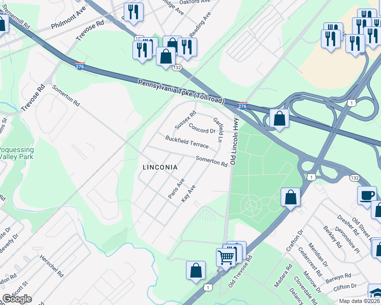 map of restaurants, bars, coffee shops, grocery stores, and more near in Bucks County